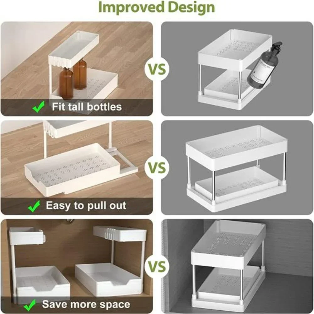 Under Sink Organizers and Storage 2 Pack L-Shape, 2-Tier (White)